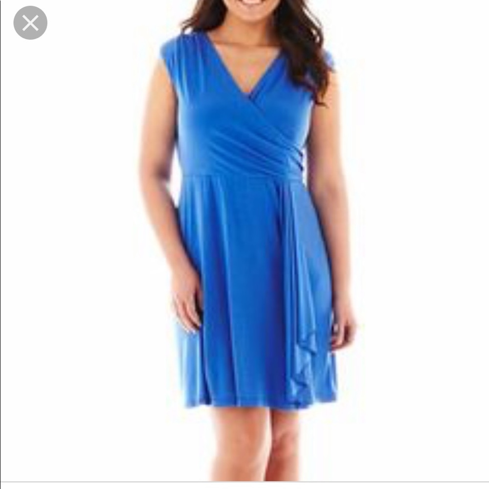 Royal Blue Faux Wrap Dress w/ Ruffle
